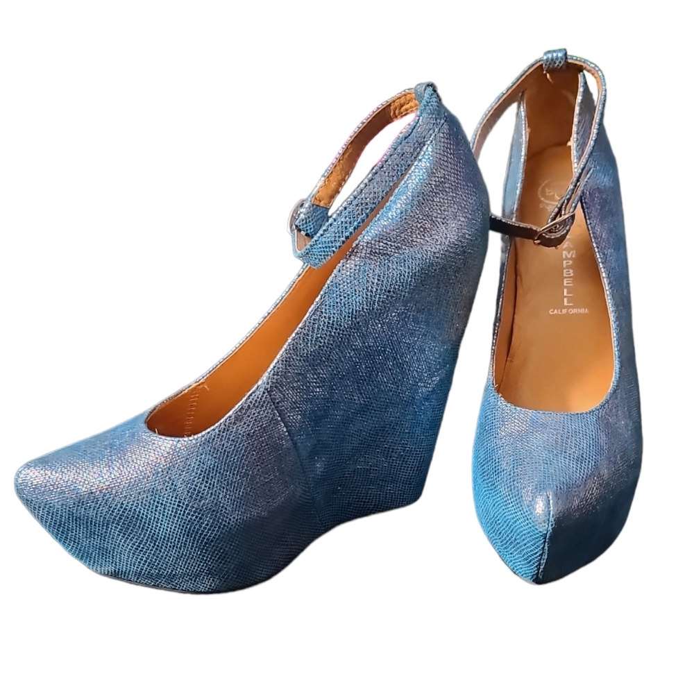 Jeffrey Campbell Aubrey Blue platform wedge